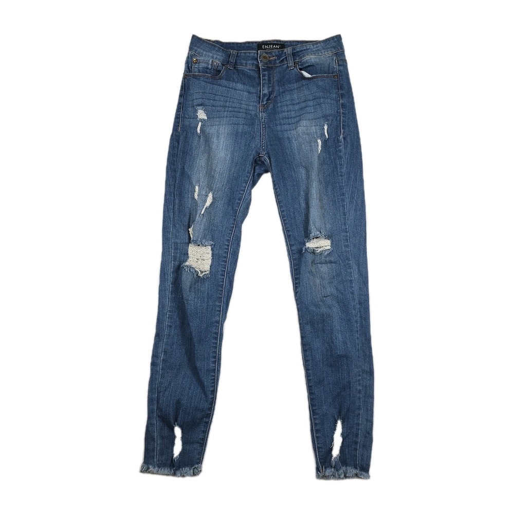 Enjean Denim Co Womens Size 9 Distressed Skinny Jeans Blue Medium Frayed Hem